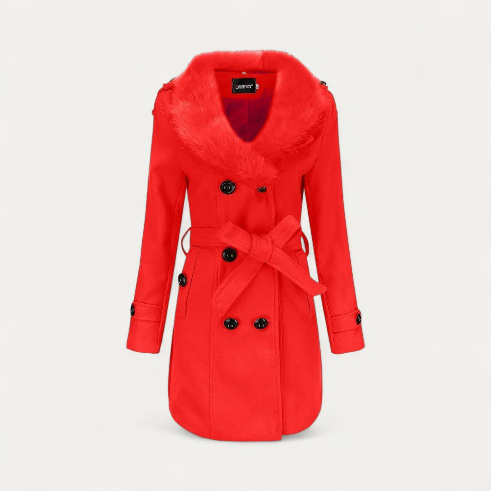 Chic Women’s Faux Fur Collar Trench Coat
