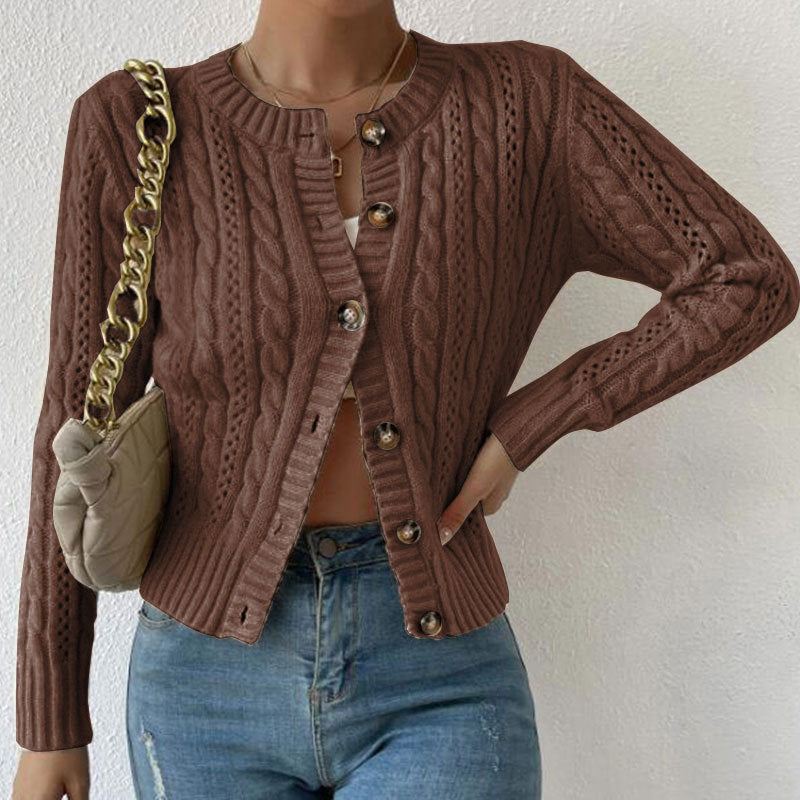 Women's Cable Knit Cardigan | Button-Down & Ribbed Trim
