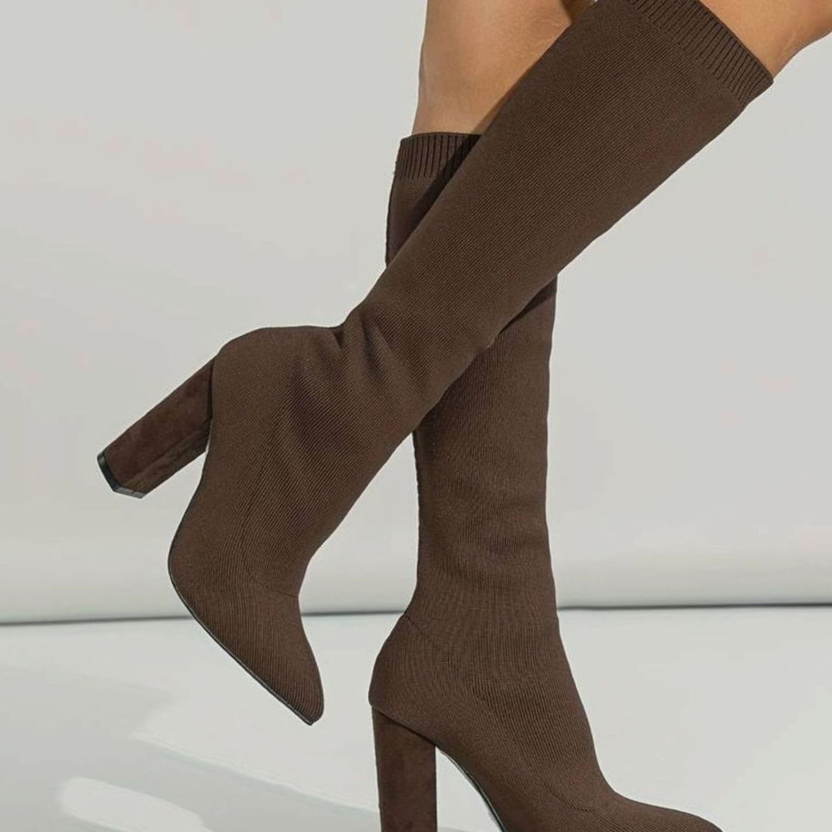Women's Knee-High Sock Boots | Block Heel & Pointed Toe