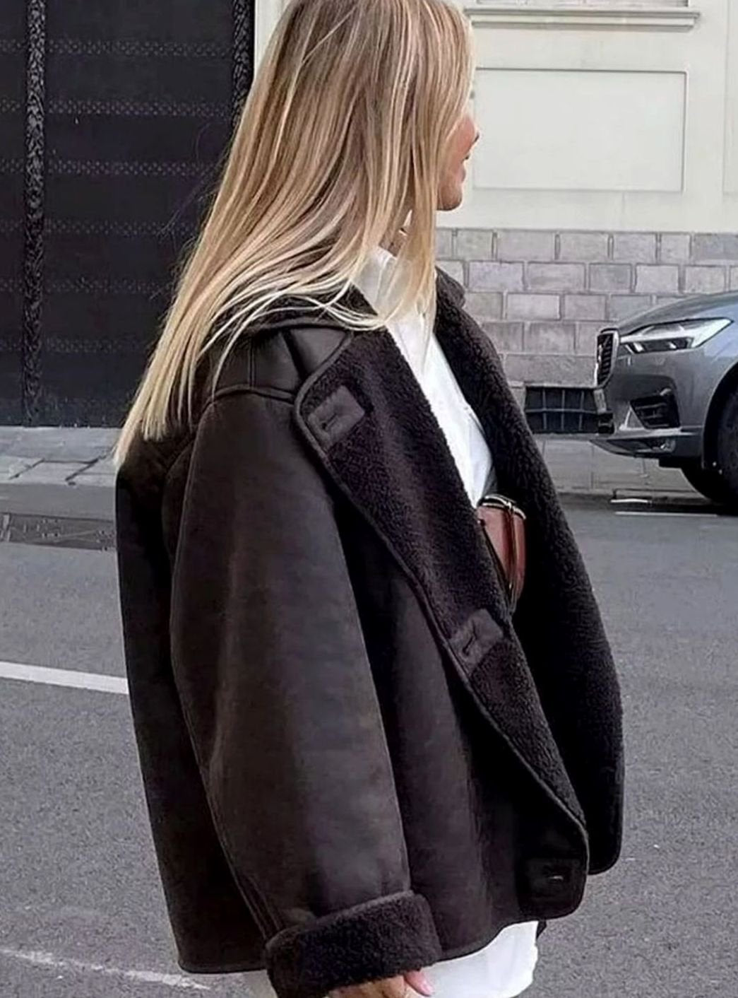 Women's Oversized Shearling Jacket | Double-Breasted & Warm