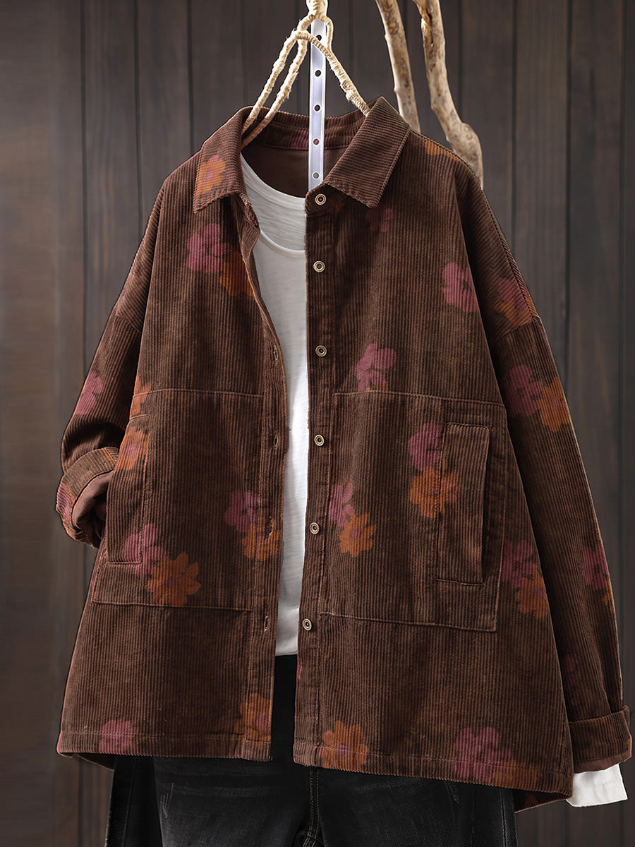 Women's Shirt Coat Turn Down Collar Raglan Sleeve with Button Front
