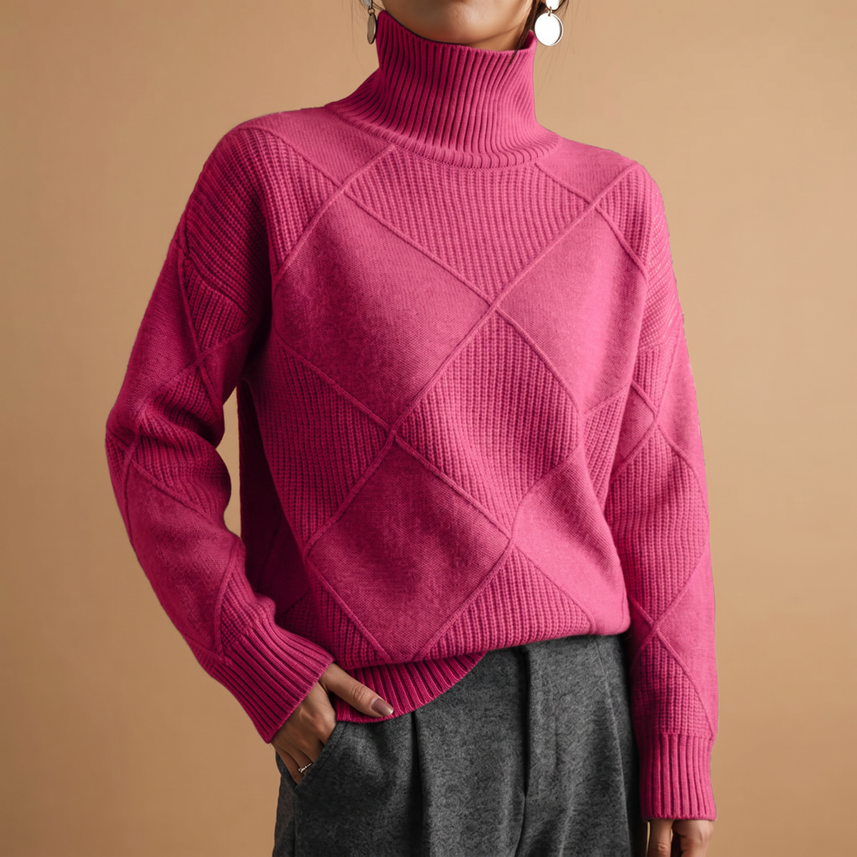 Women's Turtleneck Sweater | Diamond Knit & Cosy Collar