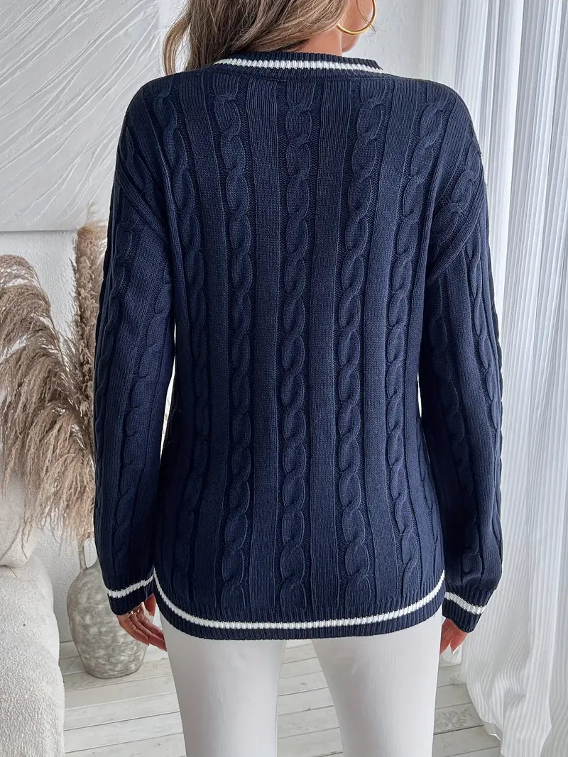 Women's V-Neck Cable Knit Sweater | Cosy & Flattering Fit