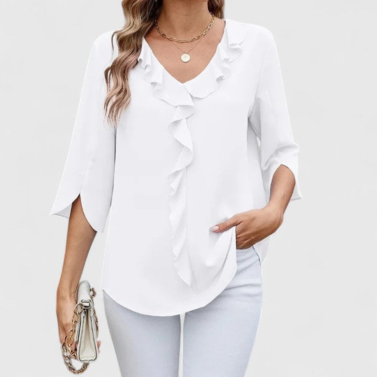 Blouse | Elegant Ruffle V-Neck Chiffon