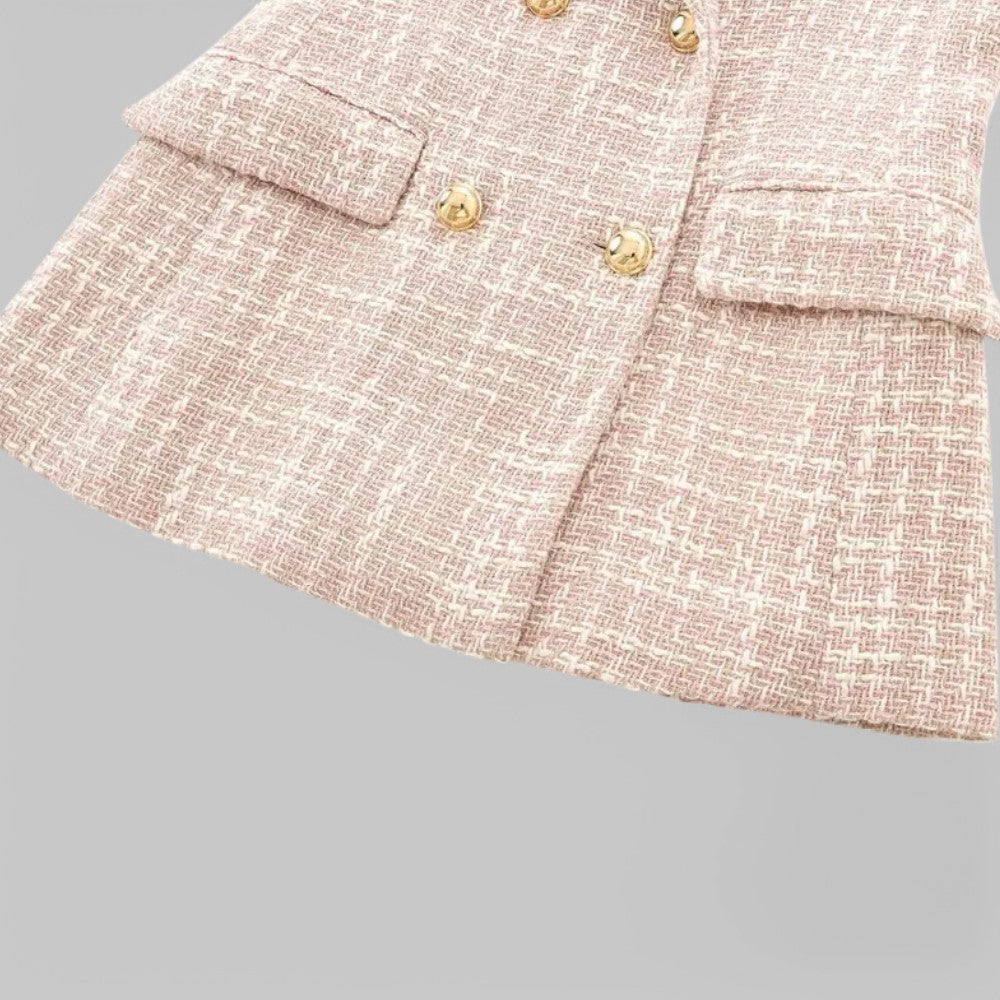 Chic Pink Tweed Blazer for Women - Ideal for Work or Events