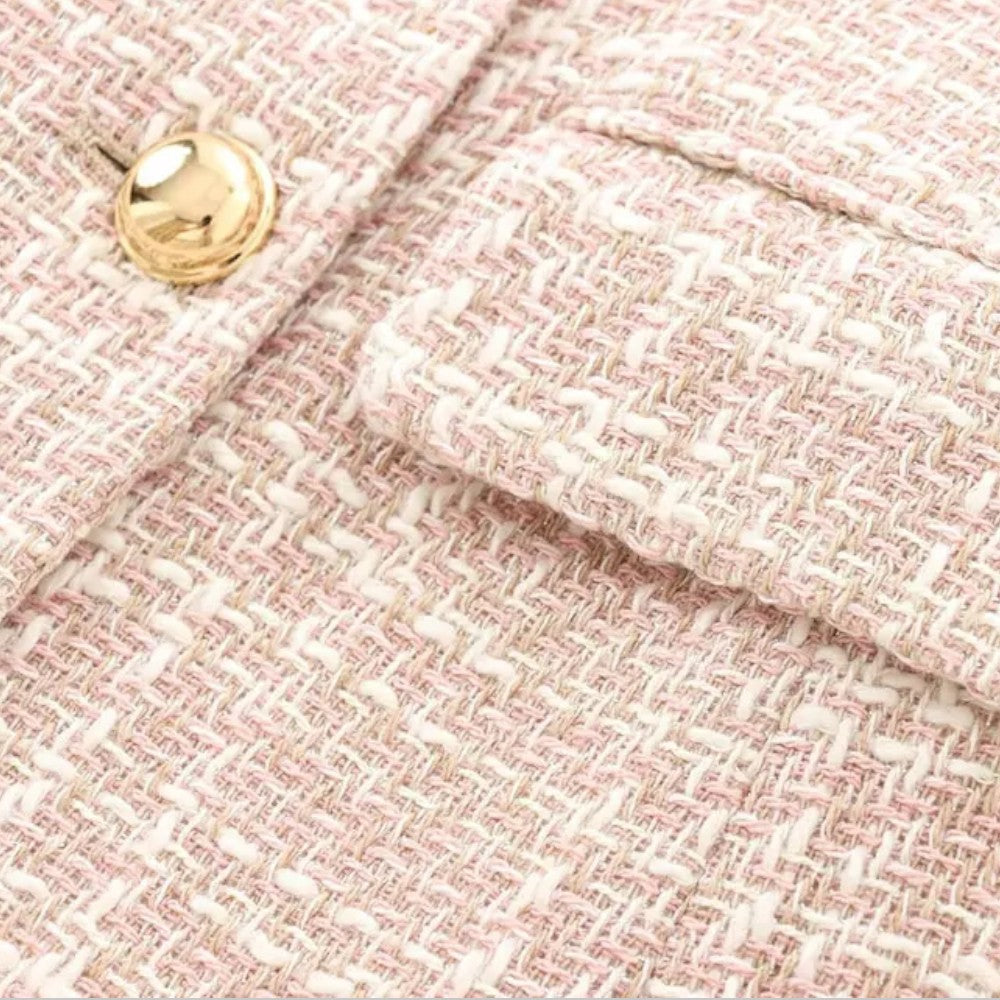 Chic Pink Tweed Blazer for Women - Ideal for Work or Events
