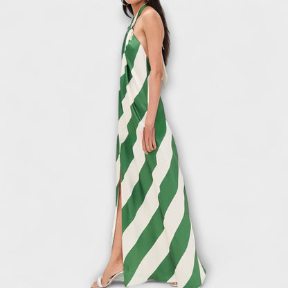 Chic Striped Halter Backless Maxi Dress for Events