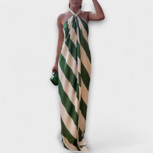 Chic Striped Halter Backless Maxi Dress for Events
