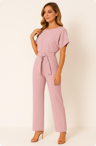 Chic Women's Short Sleeve Tie Ribbon Jumpsuit for Any Occasion