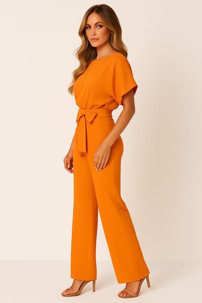 Chic Women's Short Sleeve Tie Ribbon Jumpsuit for Any Occasion