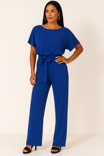 Chic Women's Short Sleeve Tie Ribbon Jumpsuit for Any Occasion