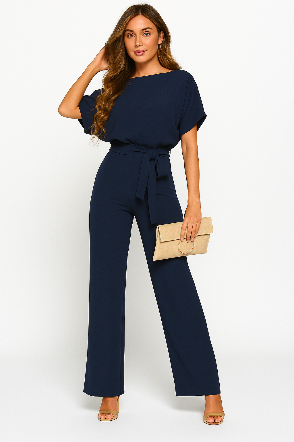 Chic Women's Short Sleeve Tie Ribbon Jumpsuit for Any Occasion