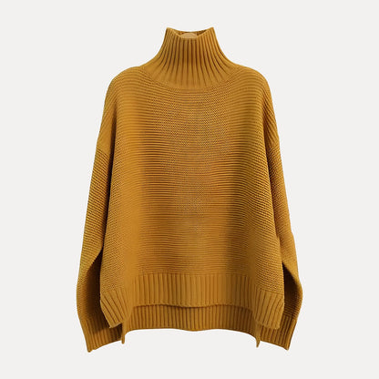 Chic Women’s Turtleneck Sweater with Side Slit Hem