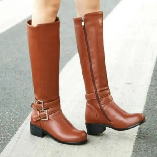 Women's Knee High Boots Winter Round Toe Mid Heel with Warm Lining