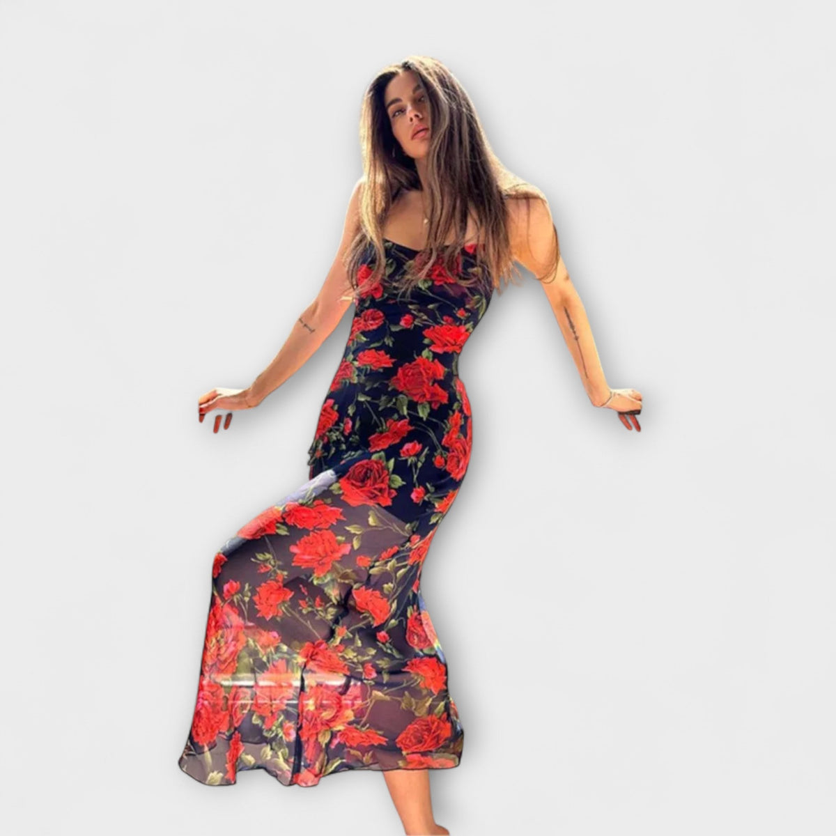 Floral Print Spaghetti Strap Dress for Parties