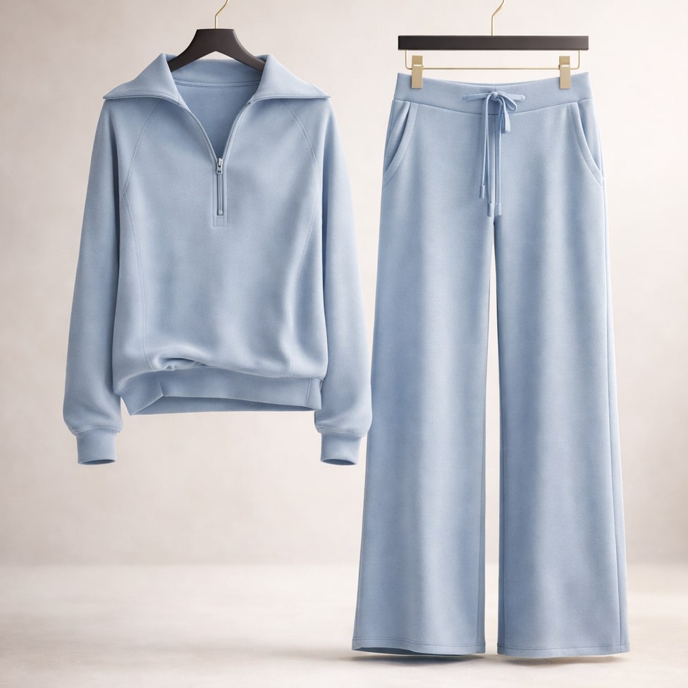 Women's Coordinated Lounge Set Half Zip Top Wide Leg with Drawcord 2