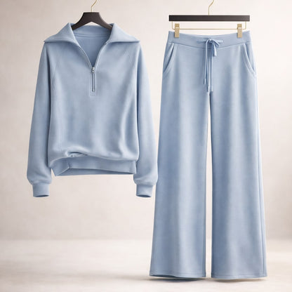 Women's Coordinated Lounge Set Half Zip Top Wide Leg with Drawcord 2