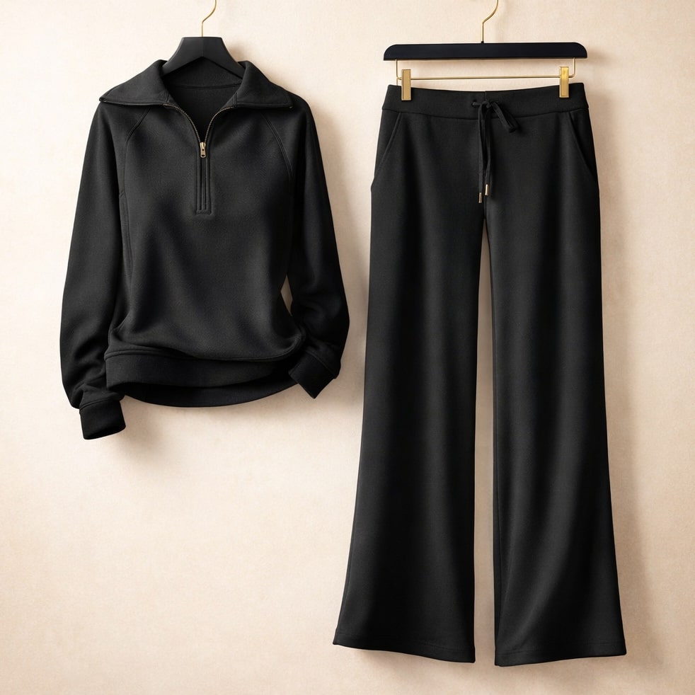 Women's Coordinated Lounge Set Half Zip Top Wide Leg with Drawcord 6