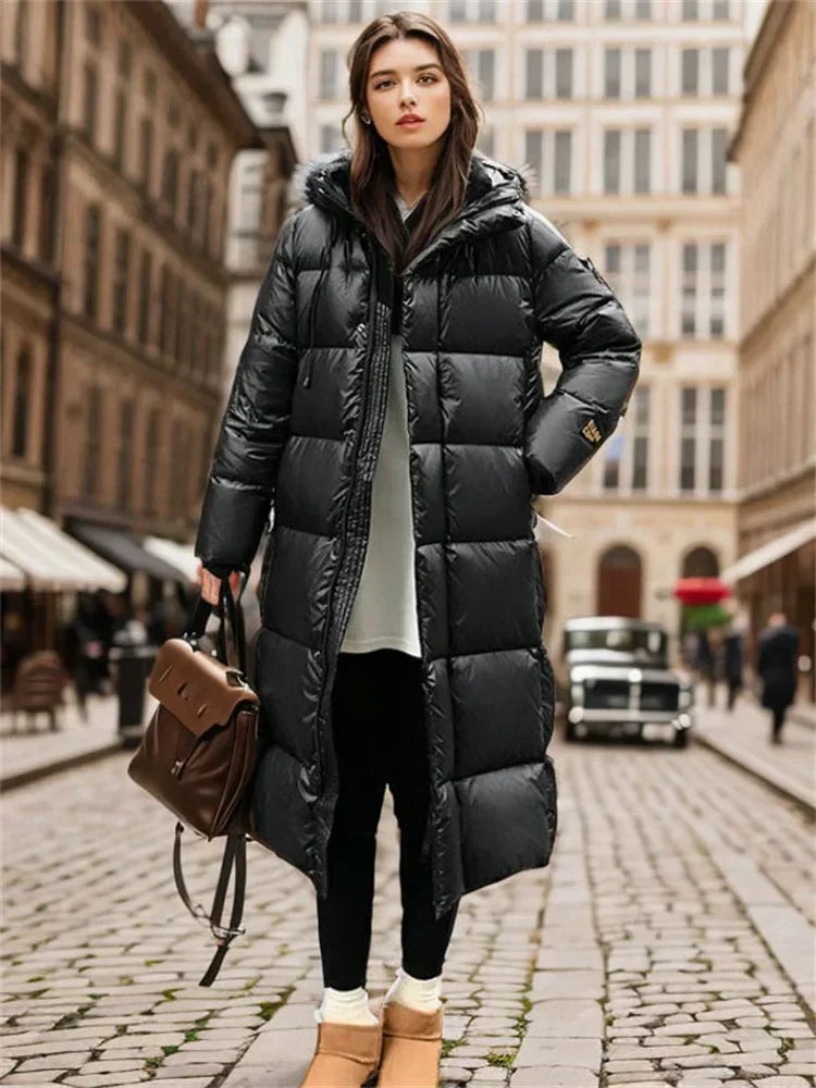Maxi Quilted Winter Jacket for Women – Hooded Puffer Coat