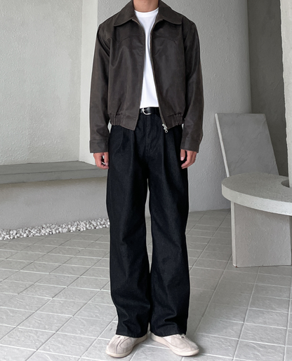 Men's Straight Leg Jeans Single Pleat Front Clean Hem with Belt Loops