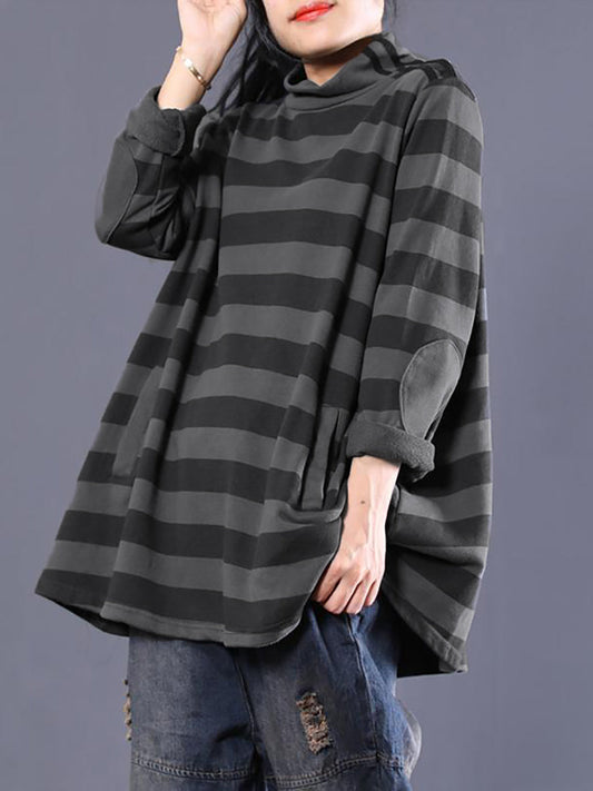Women's Turtleneck Sweater Raglan Sleeve Striped with Full Coverage