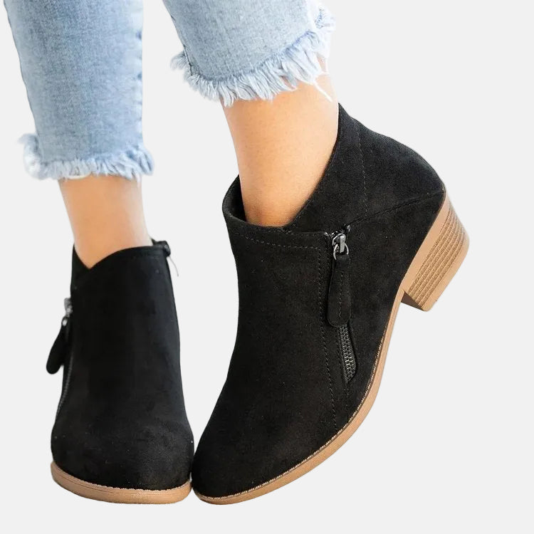 Women's Ankle Boots Block Heel Side Zip Streamlined with Silhouette