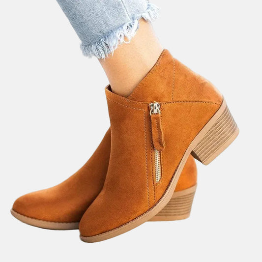 Women's Ankle Boots Block Heel Side Zip Streamlined with Silhouette