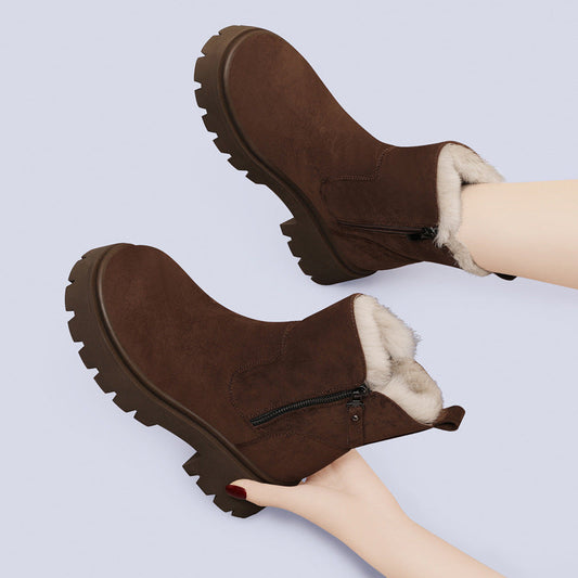 Women's Ankle Boots Fur Lined Side Zip Chunky Sole with Traction Grip