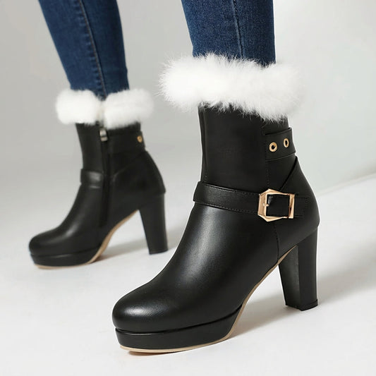 Women's Ankle Boots | Fur Trim & Buckle Detail