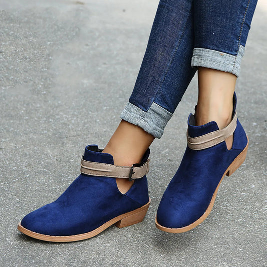 Women's Ankle Boots V Cut Block Heel Slip On with Rubber Sole Grip