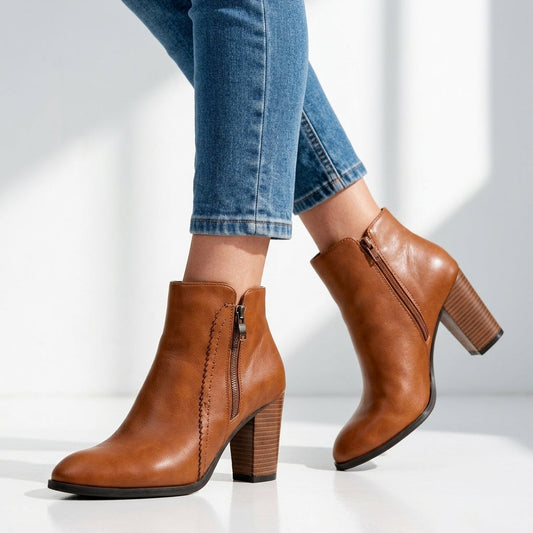 Women's Block Heel Ankle Boots | Side Zip & All-Day Comfort