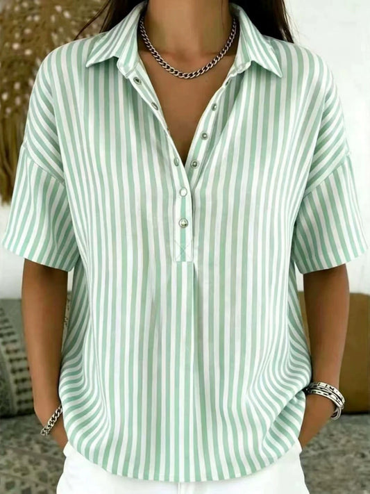 Women's Blouse | Striped Collar with Half Placket and Dropped Sleeves