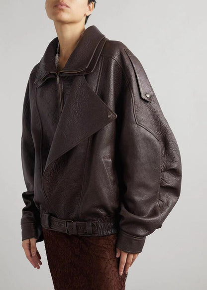 Women's Bomber Jacket Oversized Asymmetrical Zip with Belted Waist