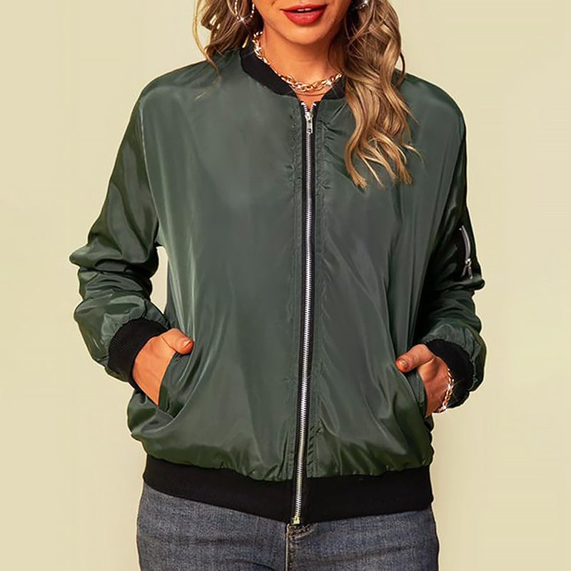 Women's Bomber Jacket | Zip-Up & Ribbed Trims