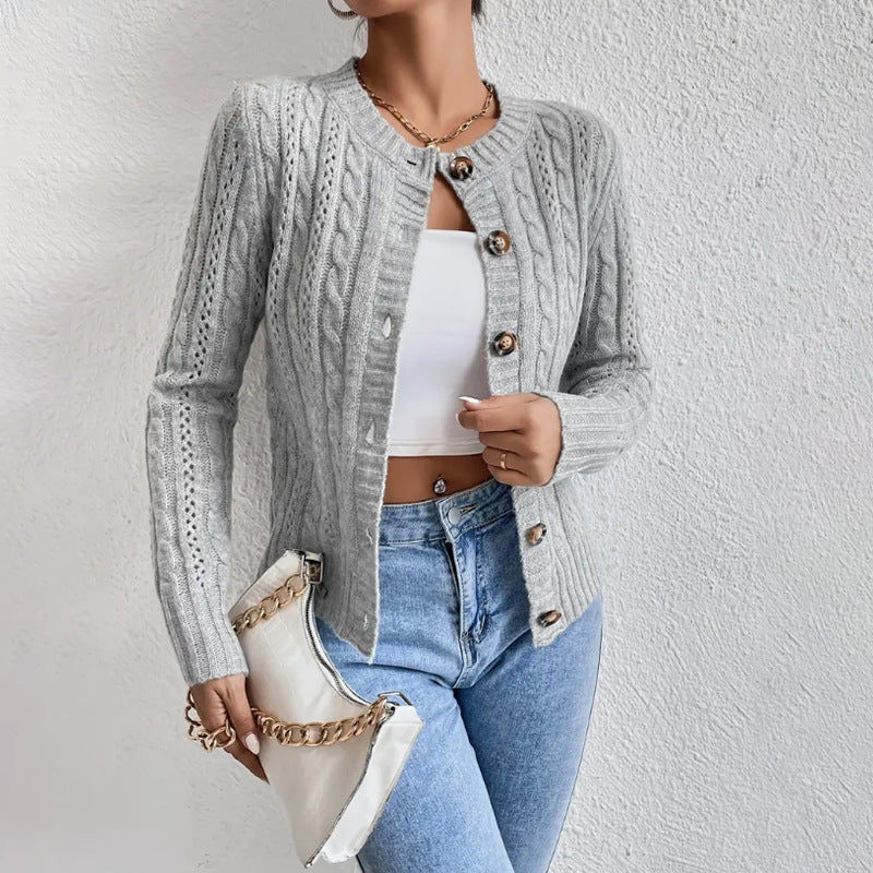 Women's Cable Knit Cardigan | Button-Down & Ribbed Trim