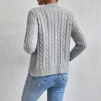 Women's Cable Knit Cardigan | Button-Down & Ribbed Trim