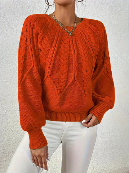 Women's Cable Knit Sweater | Crew Neck & Long Sleeve