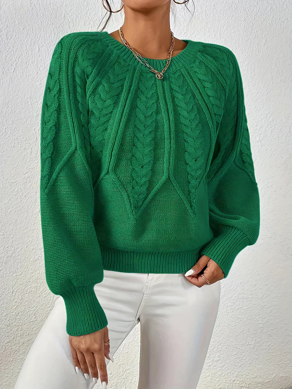Women's Cable Knit Sweater | Crew Neck & Long Sleeve