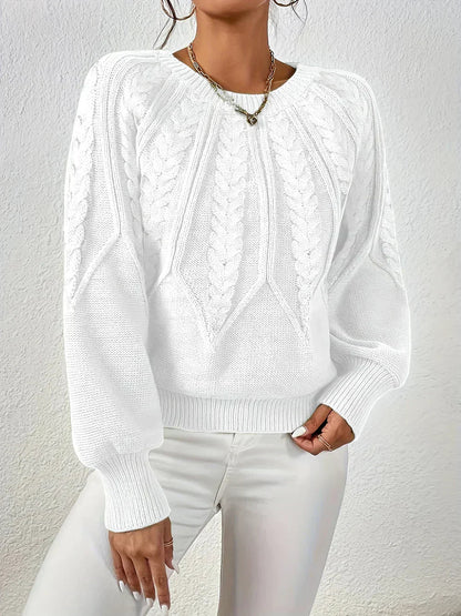 Women's Cable Knit Sweater | Crew Neck & Long Sleeve
