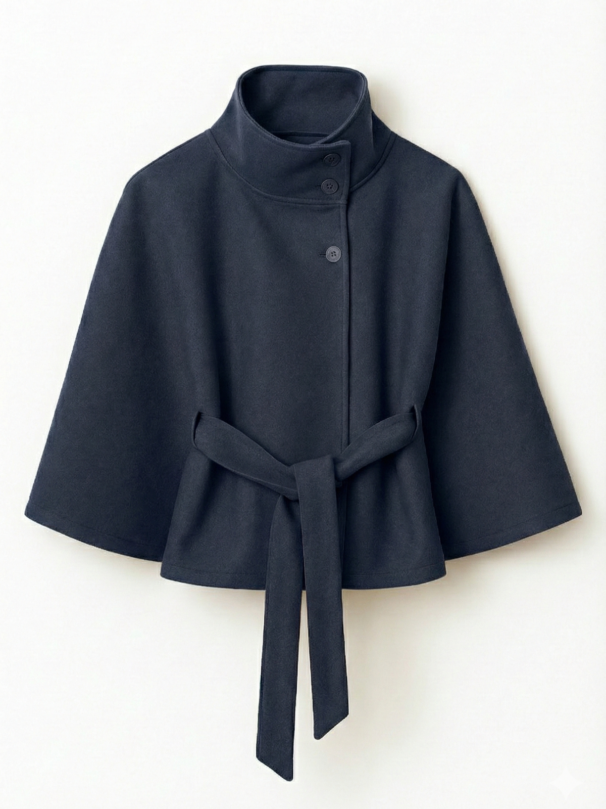 Women's Cape Coat High Neck Poncho Style Midi Loose Fit with Belt Tie