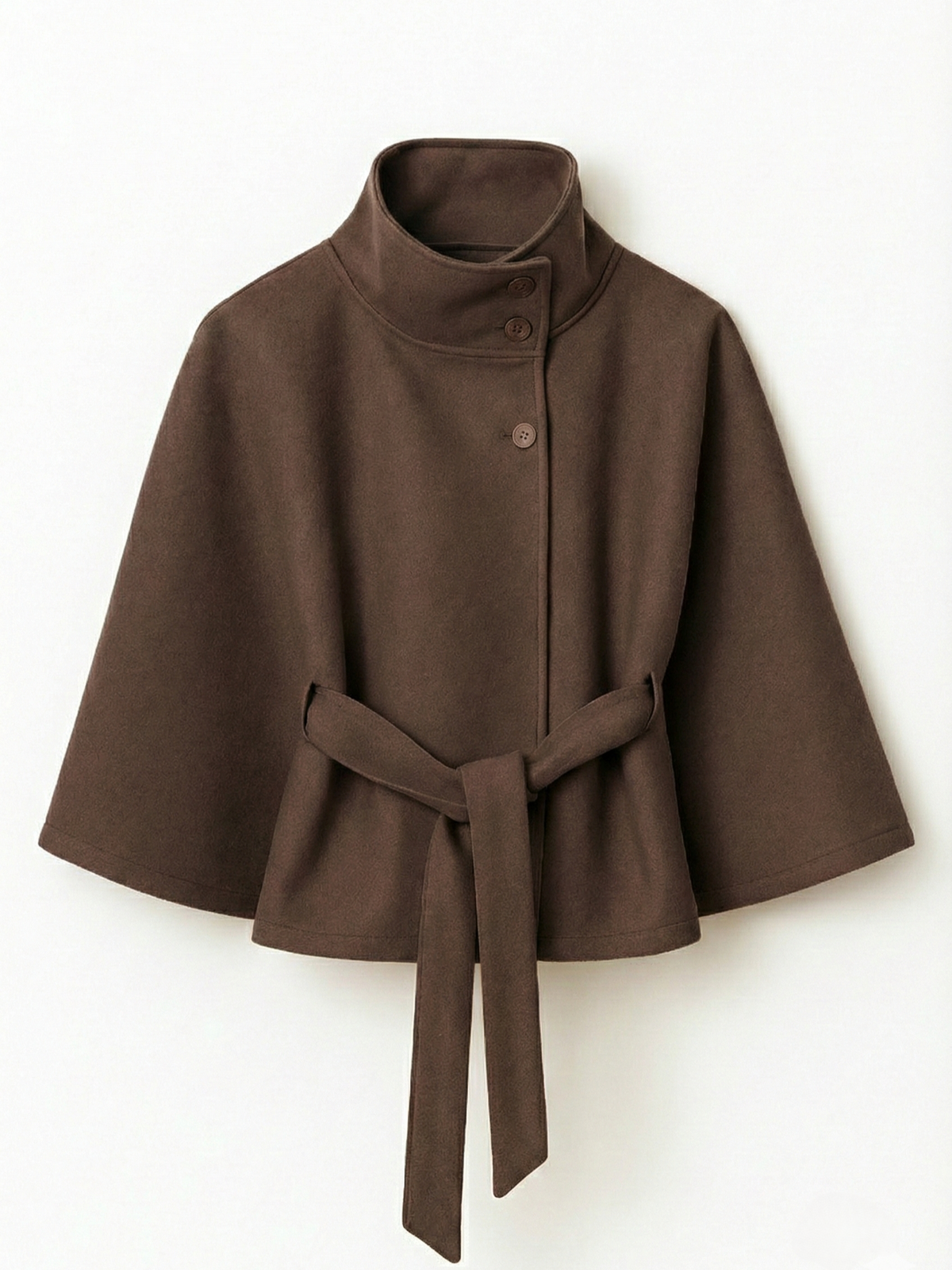 Women's Cape Coat High Neck Poncho Style Midi Loose Fit with Belt Tie