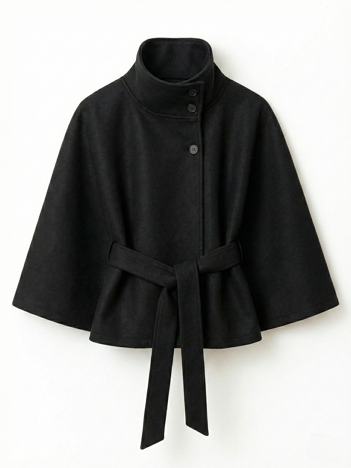 Women's Cape Coat High Neck Poncho Style Midi Loose Fit with Belt Tie