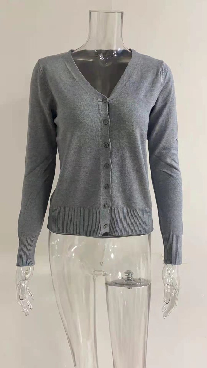 Women's Cardigan V-Neck | Button Front & Ribbed Trim