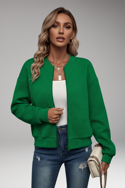 Women's Cardigan | Zip Front, Stand Collar, Ribbed Hem