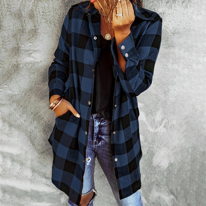 Women's Checked Jacket | Long Sleeve & Button Front