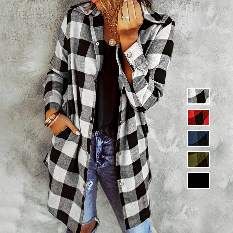 Women's Checked Jacket | Long Sleeve & Button Front