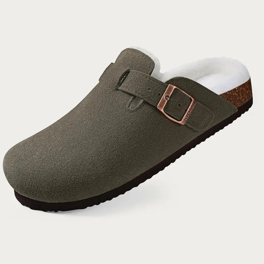 Women's Clogs Fur Lined Cork Footbed Cushioned Slip On with Buckle