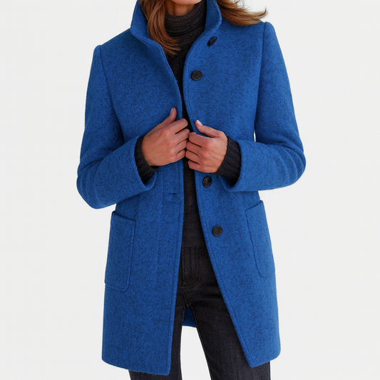 Women's Coat High Collar Classic Cut Long Sleeve with Front Pockets