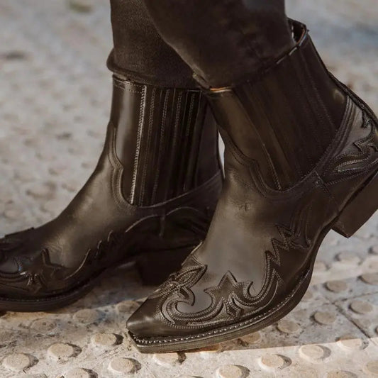 Women's Cowboy Boots Round Toe Ethnic Pattern with Hand Painted Finish