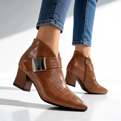 Women's Croc Block Boots | Buckle Strap & Side Zip